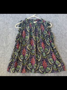 GAP Sleeveless Paisley Top with Red, Green & Purple Accents